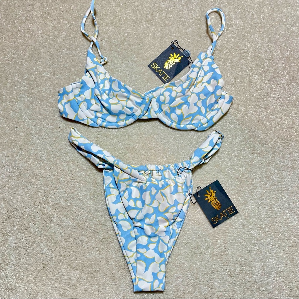 Skatie Floral Blue and White Bikini Bottom